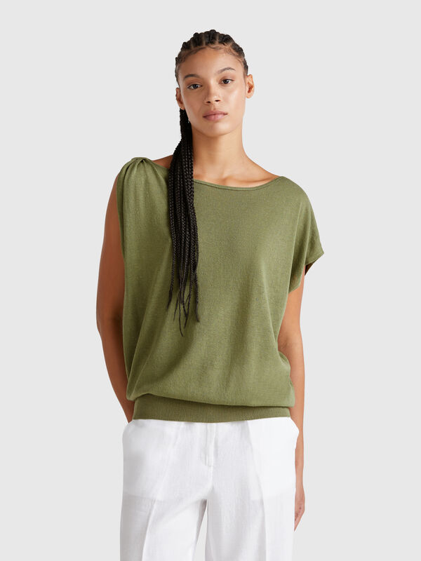 Pull asymétrique en lin mélangé Femme