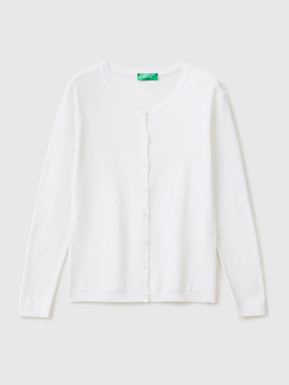 Gilet à col rond en pur coton - Blanc | Benetton