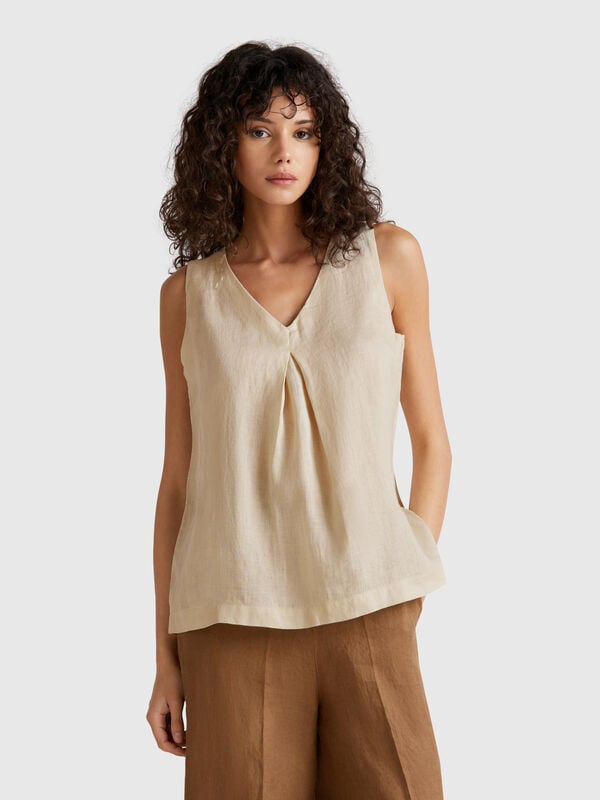 Blouse sans manches en pur lin Femme