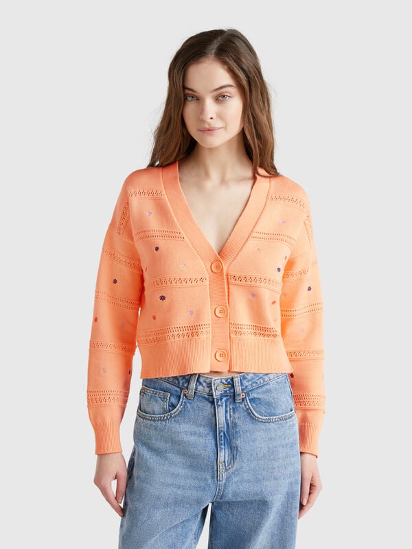 Cardigan à fleurs brodées Femme