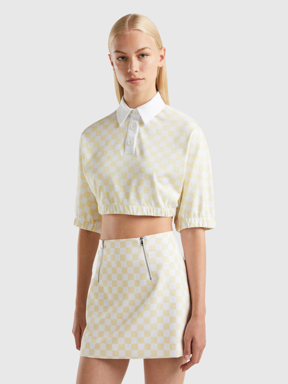 Mini jupe carreaux Jaune Benetton
