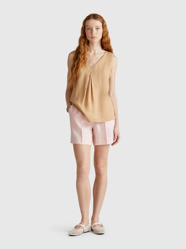 Short en pur lin avec cordon de serrage Femme