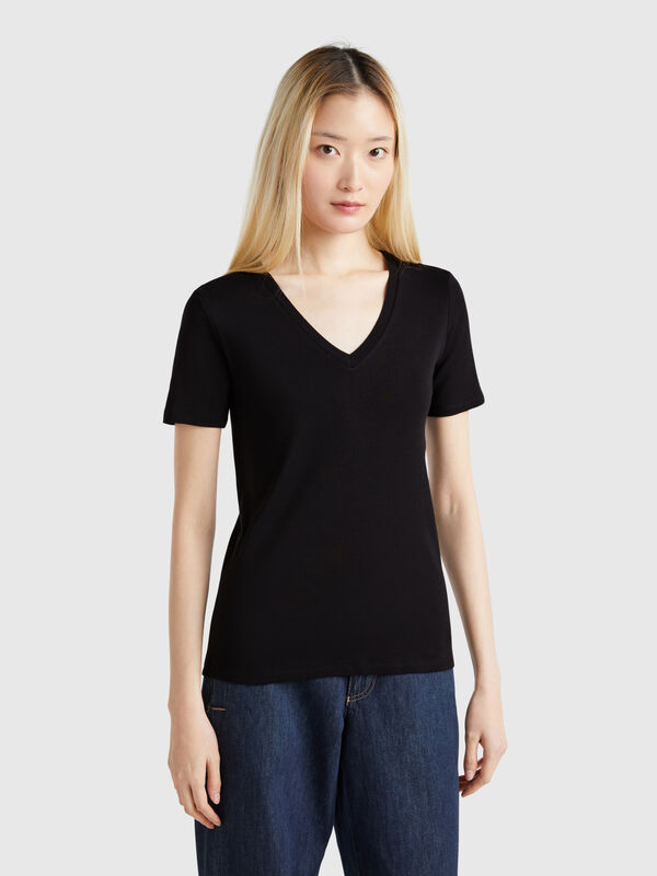 T-shirt en pur coton col V Femme