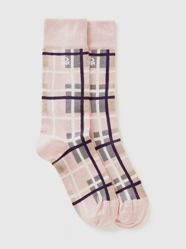 Chaussettes longues roses tartan