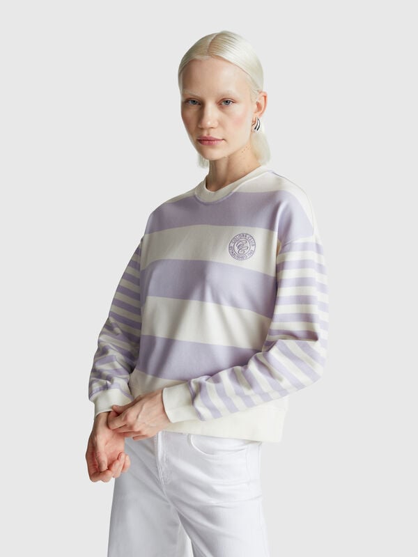 Sweat-shirt à col rond rayé Femme
