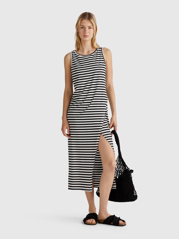 Robe rayée avec fente Femme