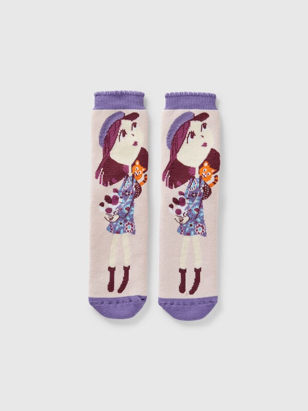 Chaussettes antidérapantes roses avec incrustation de poupée Garçon