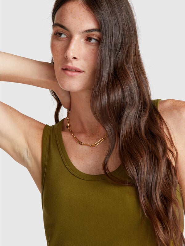 Débardeur vert en pur coton Femme