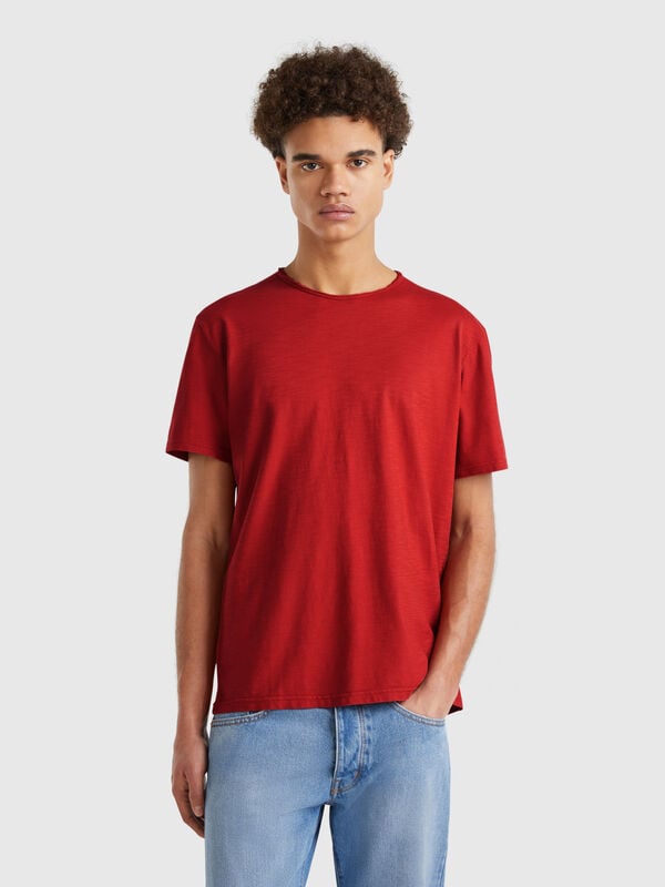 T-shirt rouge foncé en coton flammé Homme
