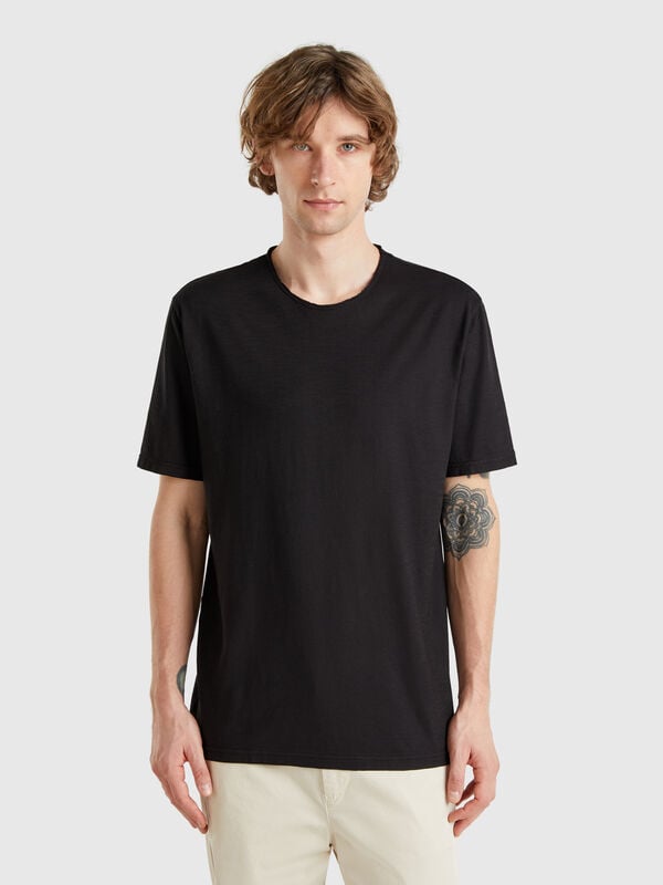 T-shirt noir en coton flammé Homme