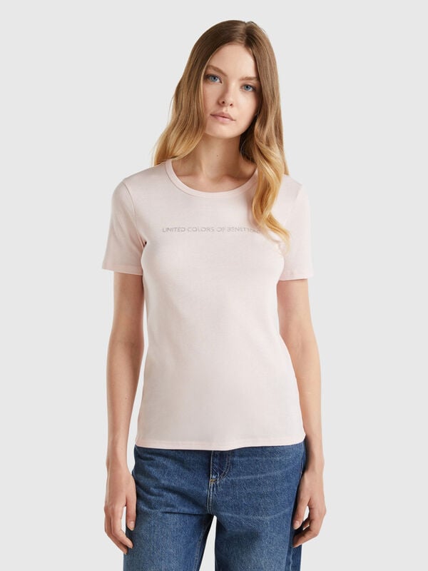 T-shirt 100% coton avec logo imprimé pailleté Femme