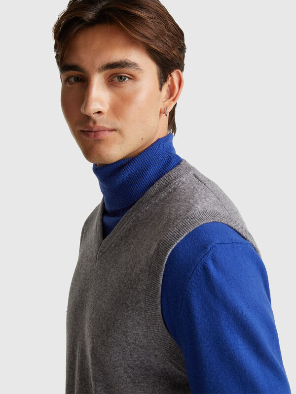 Gilet gris en pure laine mérinos Homme