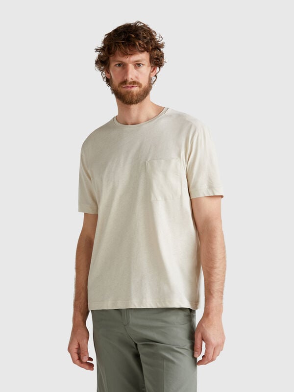 T-shirt en lin mélangé avec poche Homme