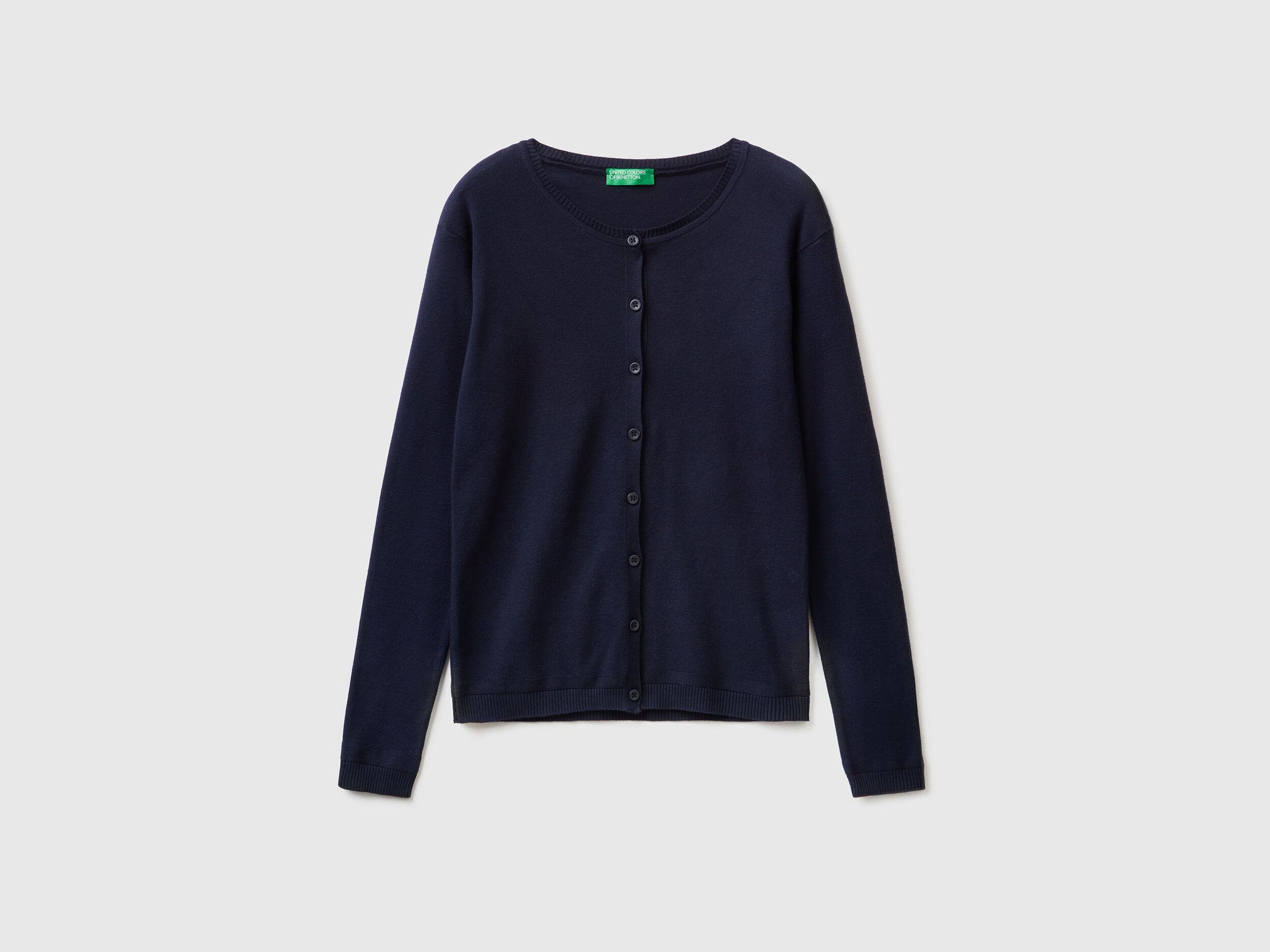 Gilet col rond en pur coton Bleu Fonc Benetton