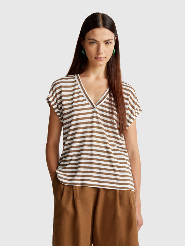T-shirt rayé en lin mélangé Femme