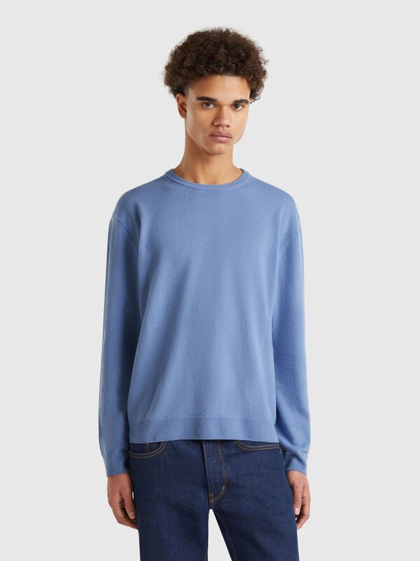 Pull turquoise en pure laine mérinos Homme