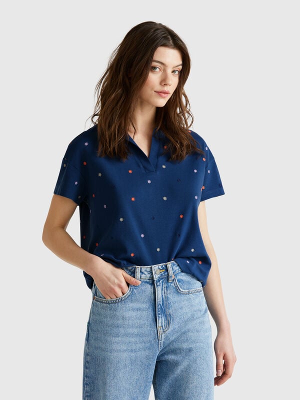 Polo avec broderie de fleurs Femme