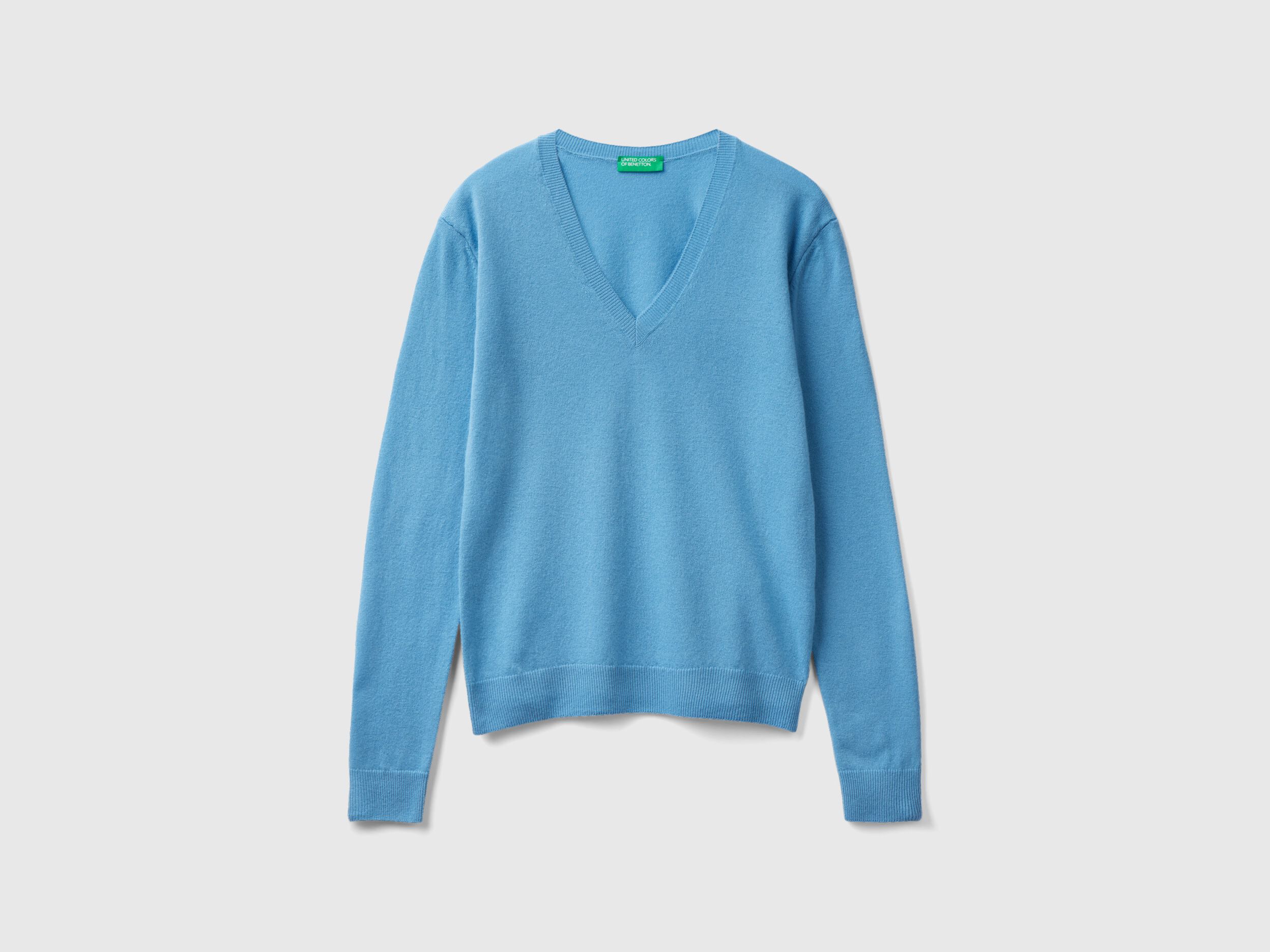Pull bleu ciel col v femme best sale