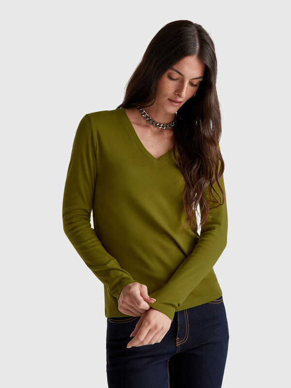 T-shirt vert à col en V T-shirt vert à col en V Femme