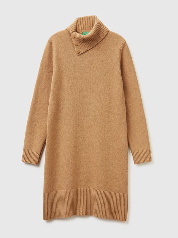 Robe midi en laine mélangée Femme