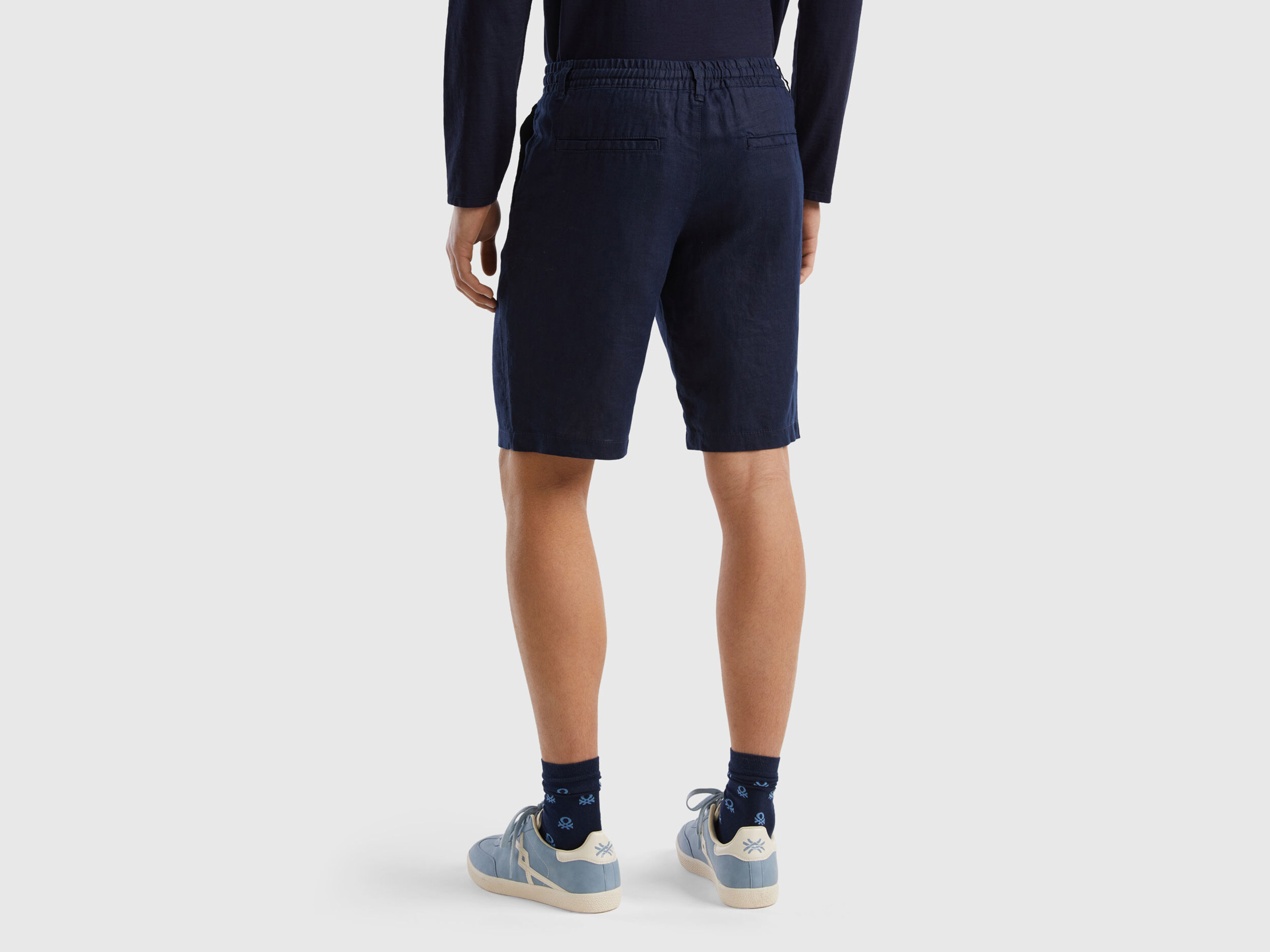 Bermuda en 100 lin Bleu Fonc Benetton