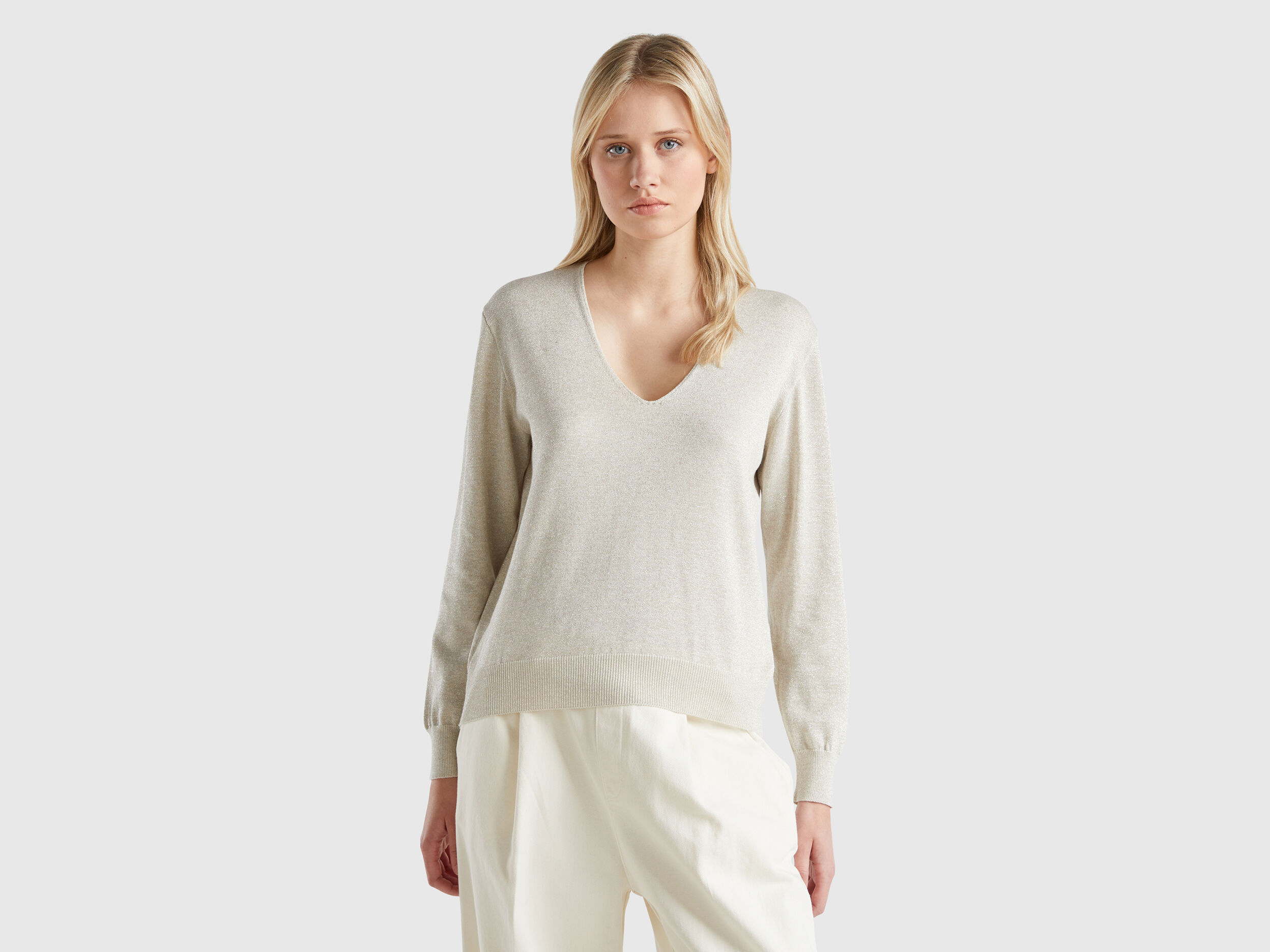 Benetton pull femme col v outlet