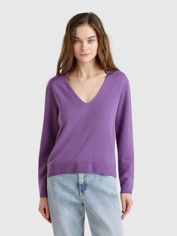 Pull à col en V en pure laine mérinos Femme