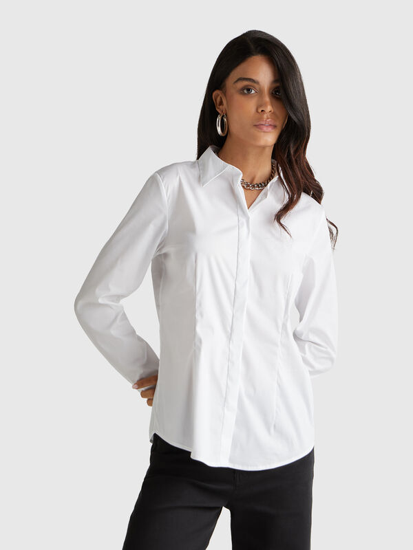Chemise en coton mélangé extensible Femme