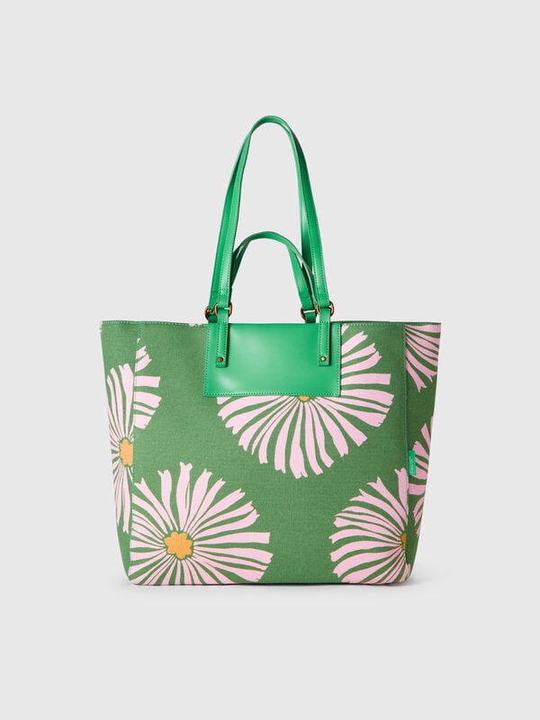 Cabas vert imprimé fleurs Femme