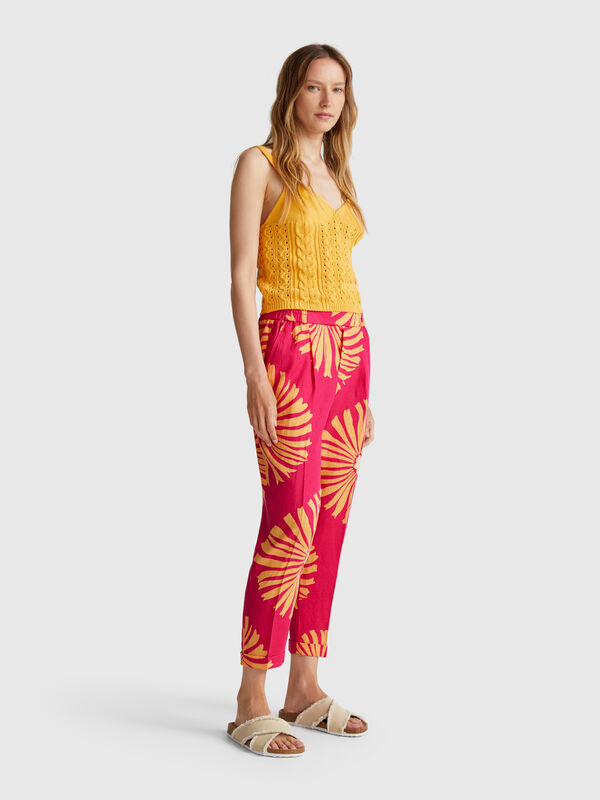Pantalon en lin imprimé Femme