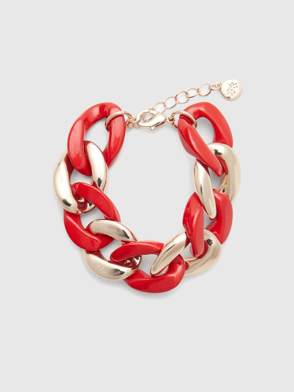Gold and brick red chain bracelet Femme
