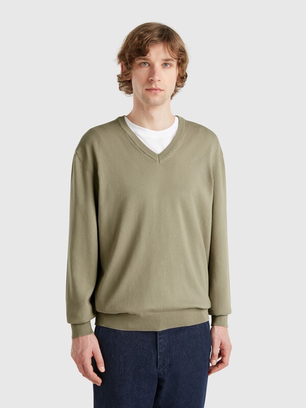 Pull en pur coton à col V Homme