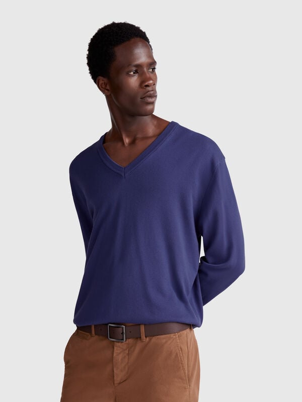 Pull en pur coton à col V Homme