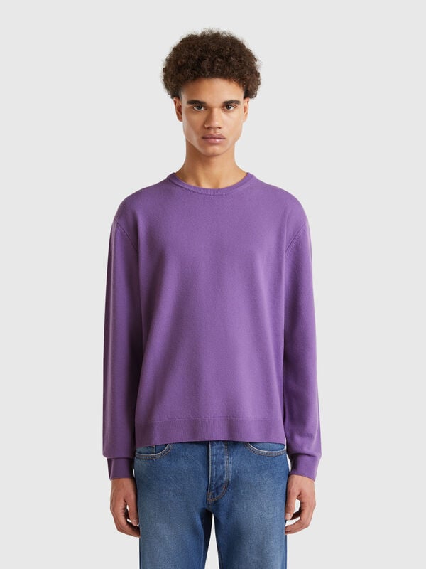 Pull violet en pure laine mérinos Homme
