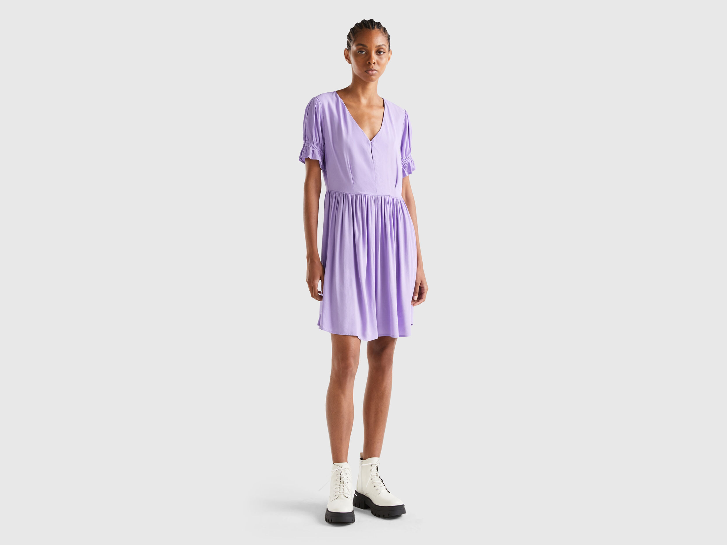 Robe courte en viscose fluide Lilas Benetton