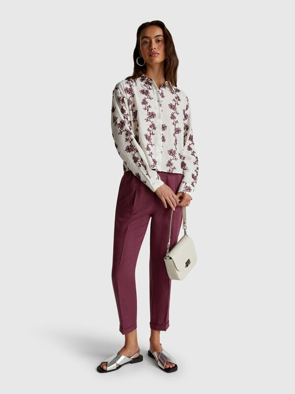 Pantalon coupe régulière en pur lin Femme