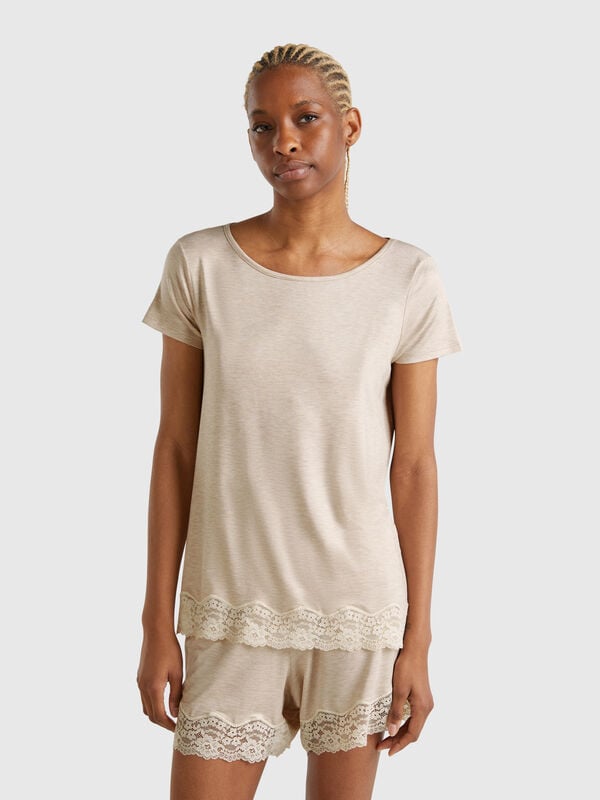 Chemise fluide bord dentelle Femme