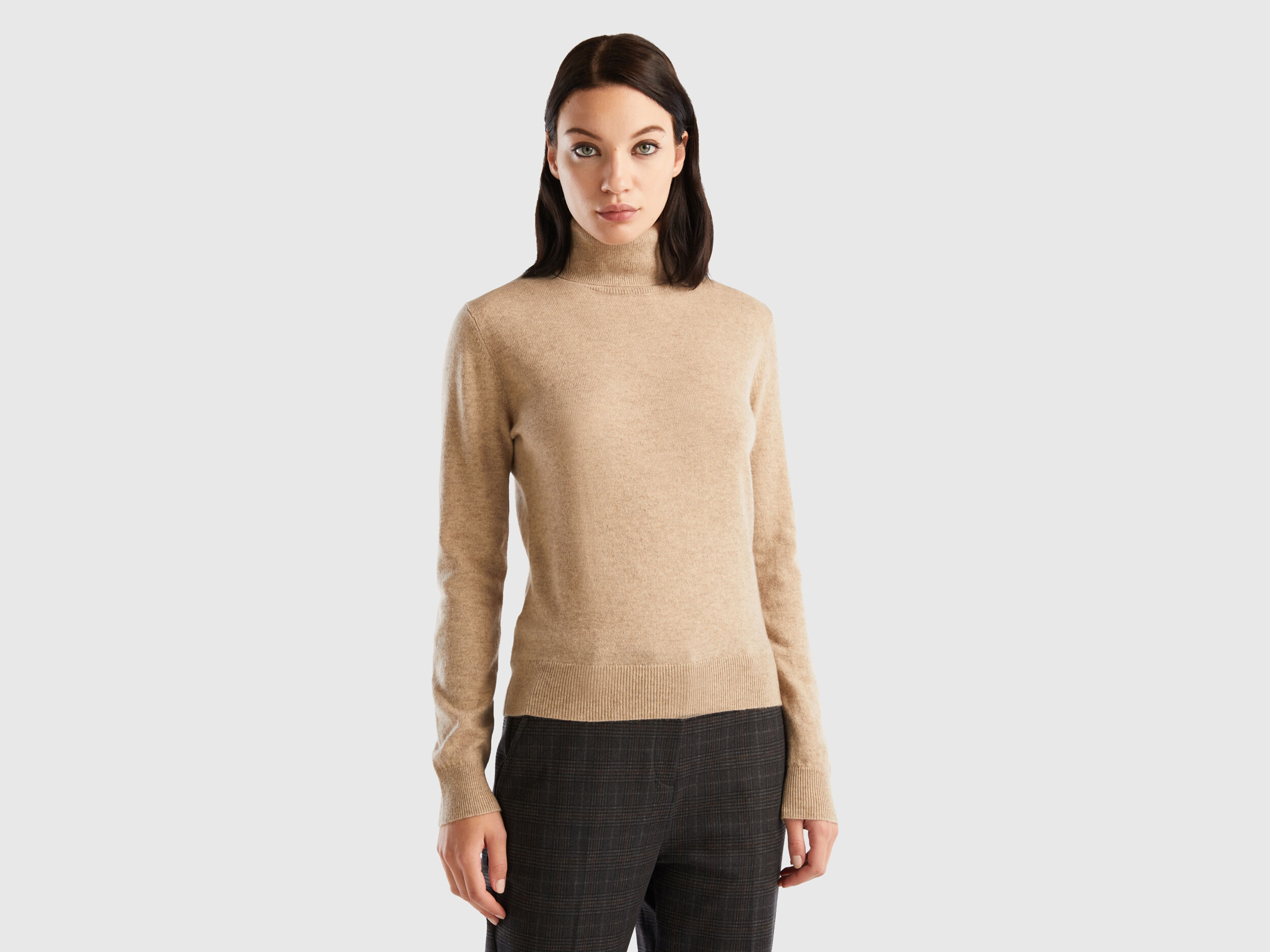 Pull beige col montant en pur cachemire Beige Benetton