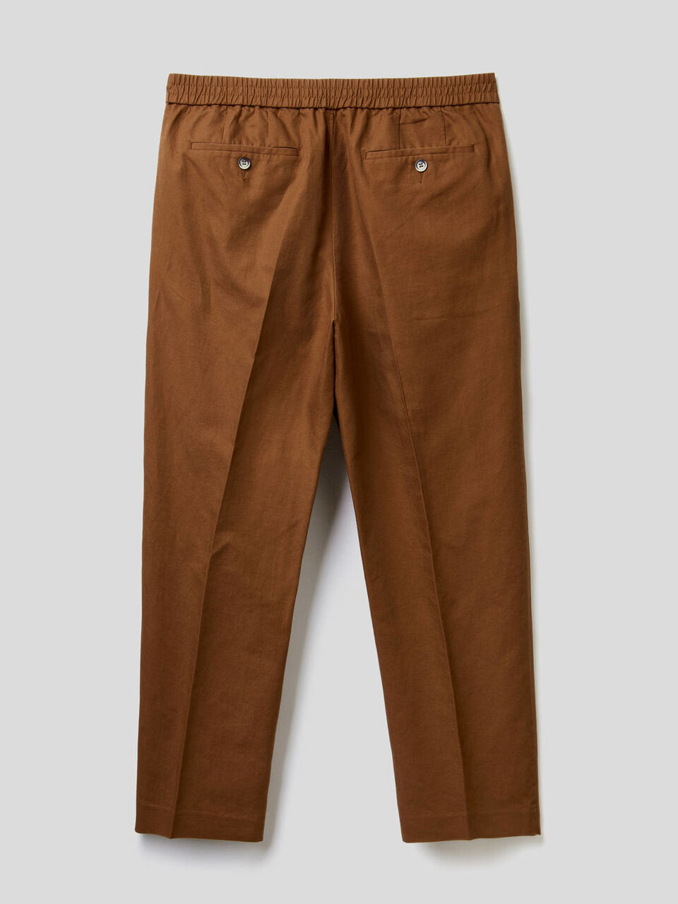 Pantalon en lin mélangé avec élastique à la taille image number 2