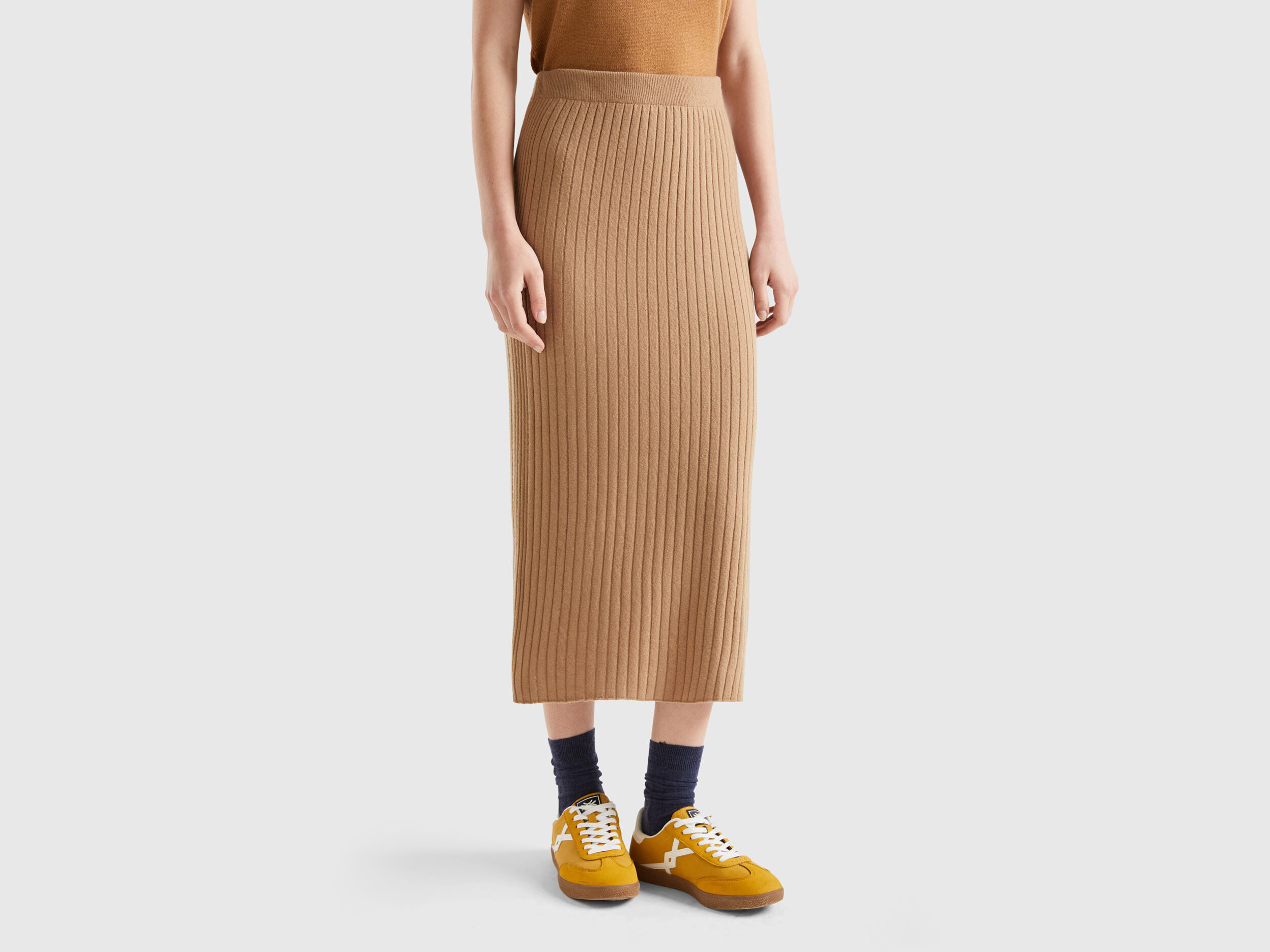 Jupe crayon en maille Camel Benetton