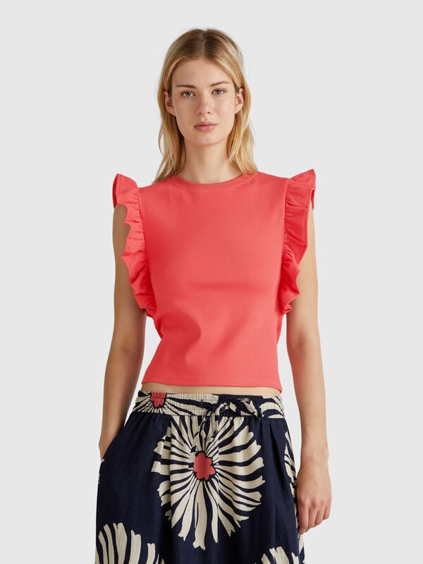 T-shirt coupe slim à volants Femme