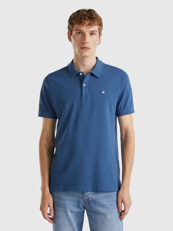 Polo ajusté bleu avio Homme