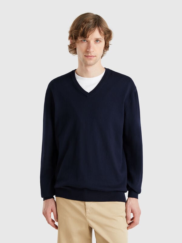 Pull en pur coton à col V Homme