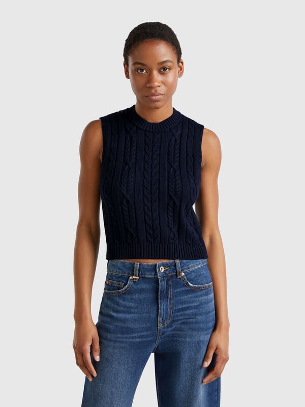 Gilet raccourci en maille torsadée Femme