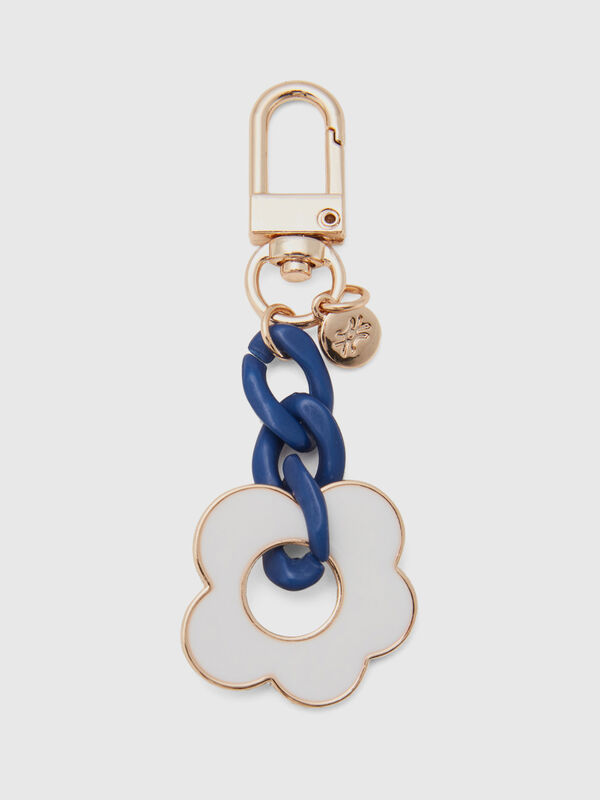 Porte-clés or et bleu à pendentif fleur Femme