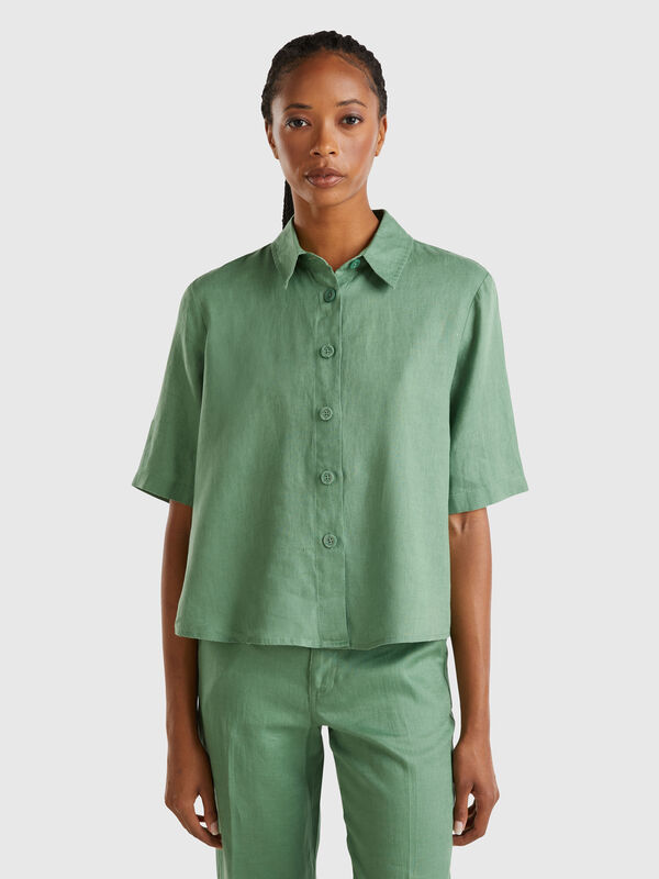 Chemise courte en pur lin Femme