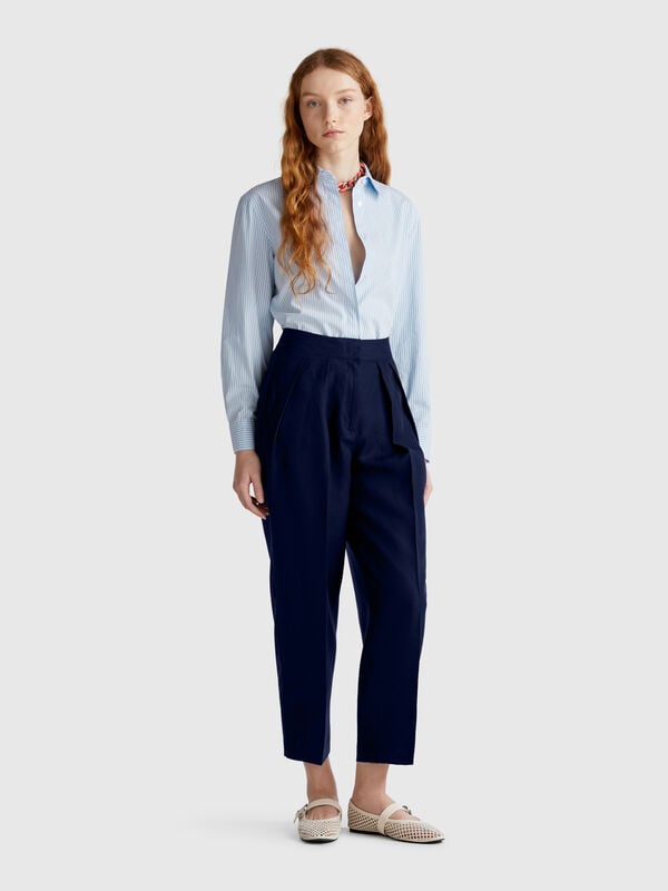Pantalon large en lin mélangé Femme