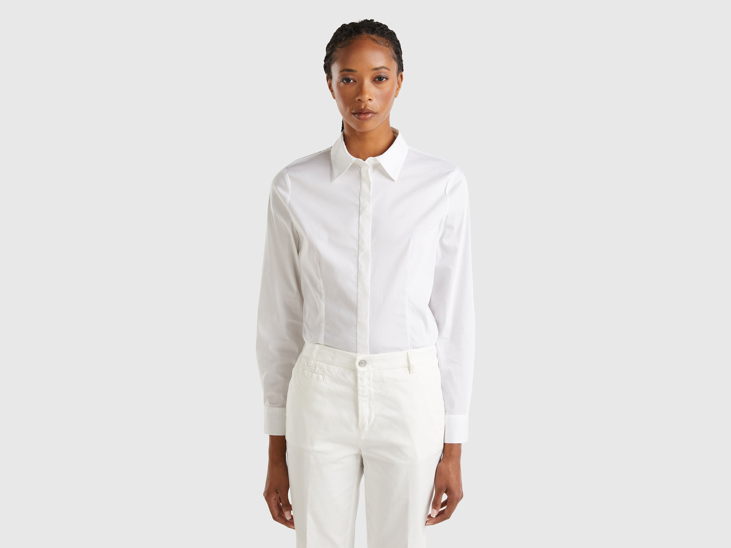 Chemise en melange de coton stretch Blanc Benetton