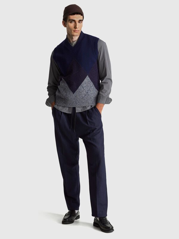 Gilet en laine mélangée à motifs losanges Homme