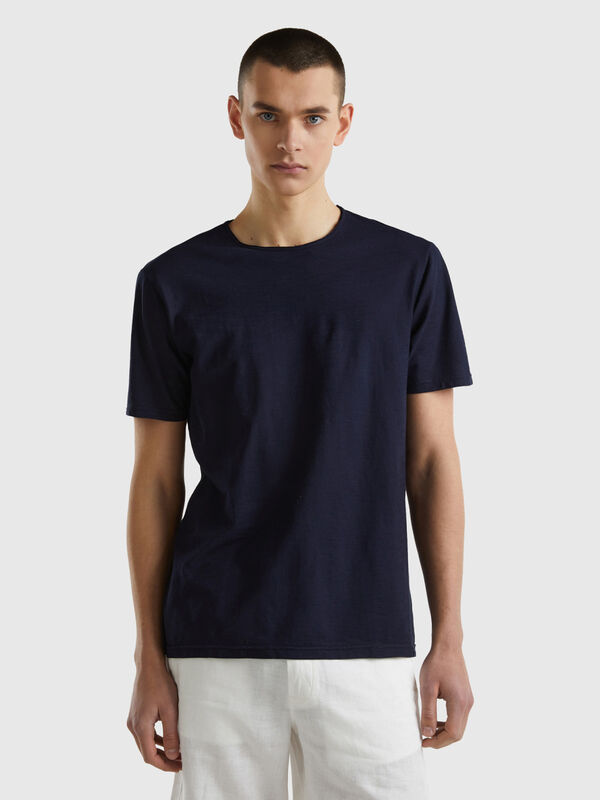 T-shirt bleu foncé en coton flammé Homme